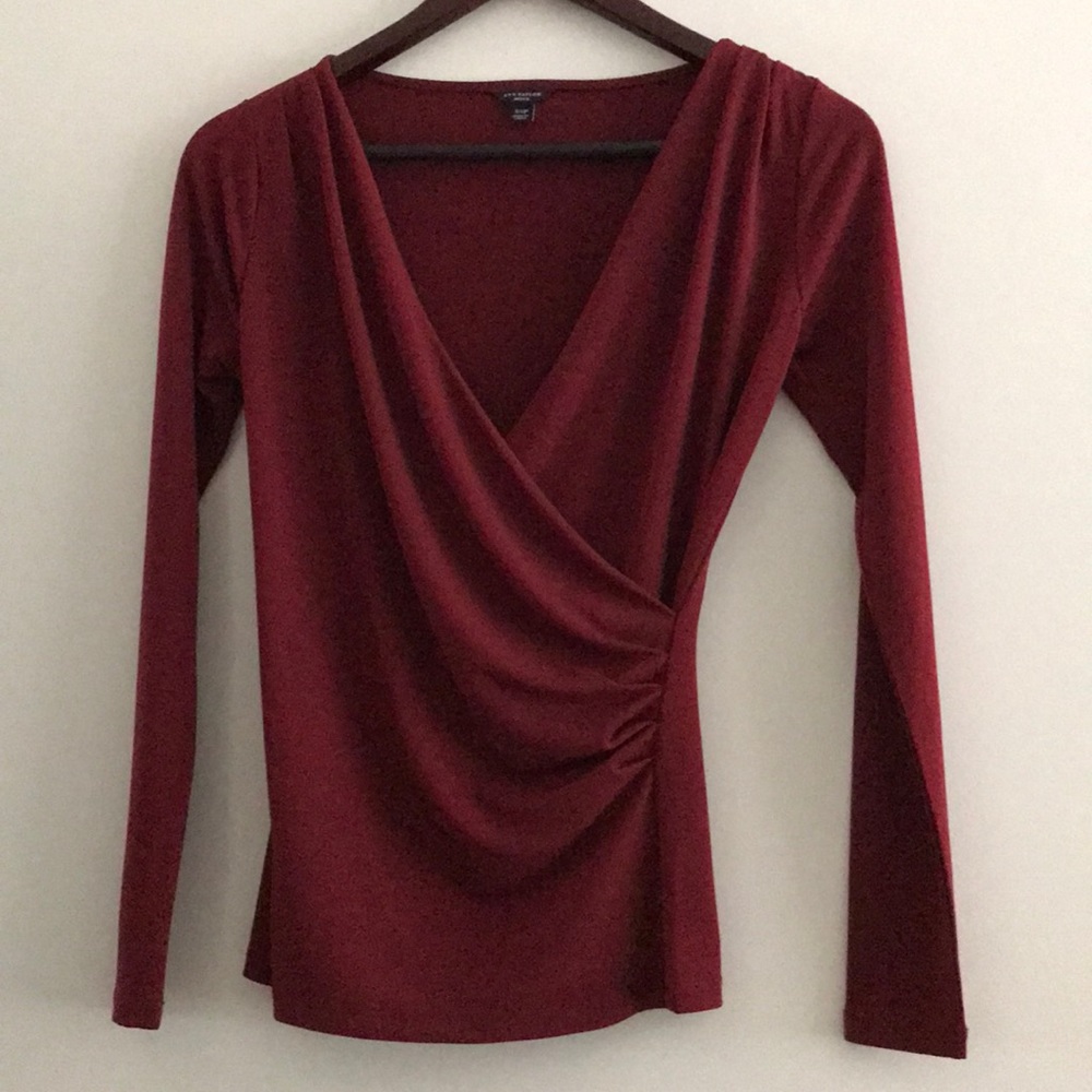 Ann Taylor Long Sleeve Cross Top